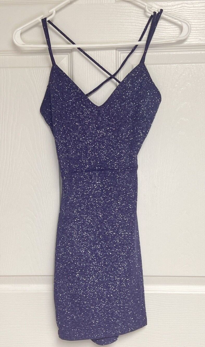 XS Women's Purple Sparkly Glitter Windsor Mini Cocktail Dress Strappy Back